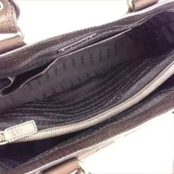 Celine Bag Handbag Brown Nylon Leather Woman Authentic Used